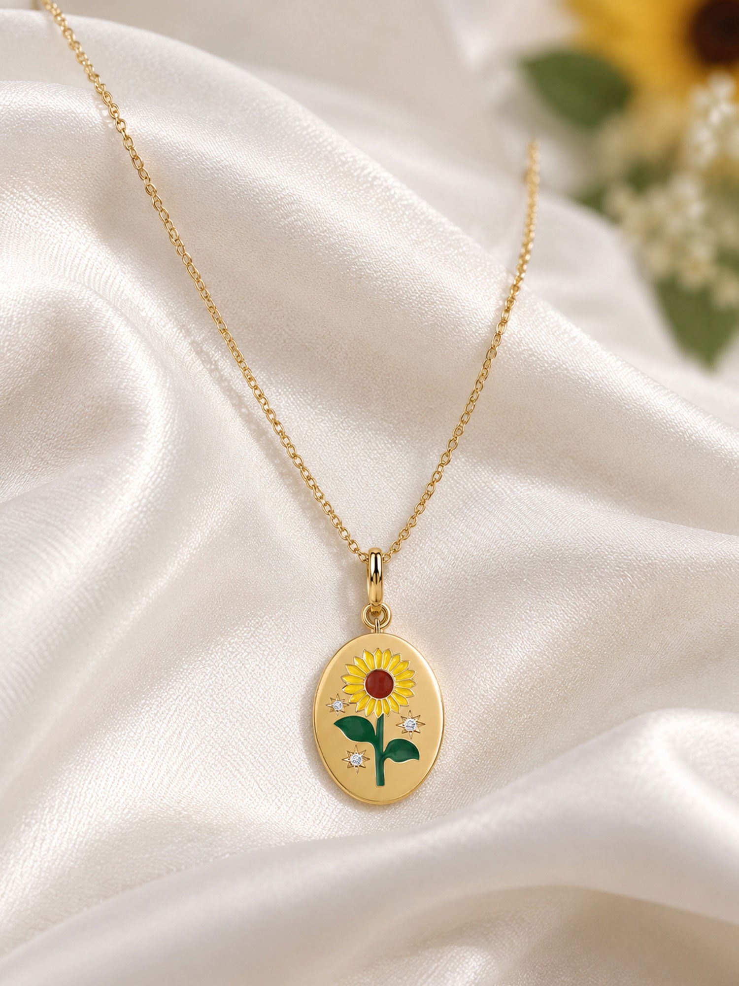 Sunflower Natural White Topaz Gold Plated Pendant Necklace for Women