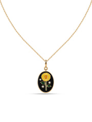 Natural Black Onyx Sunflower Silver Pendant Necklace