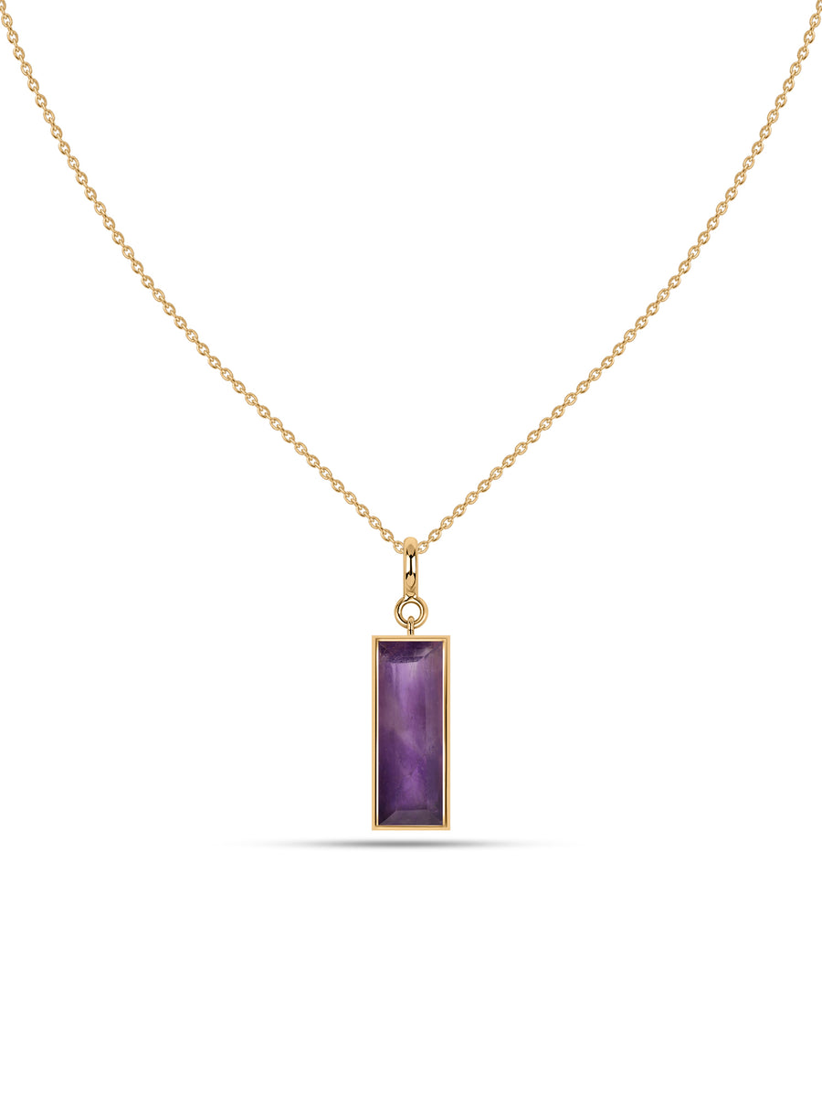 Natural Rose De France Baguette Bar Silver Pendant Necklace