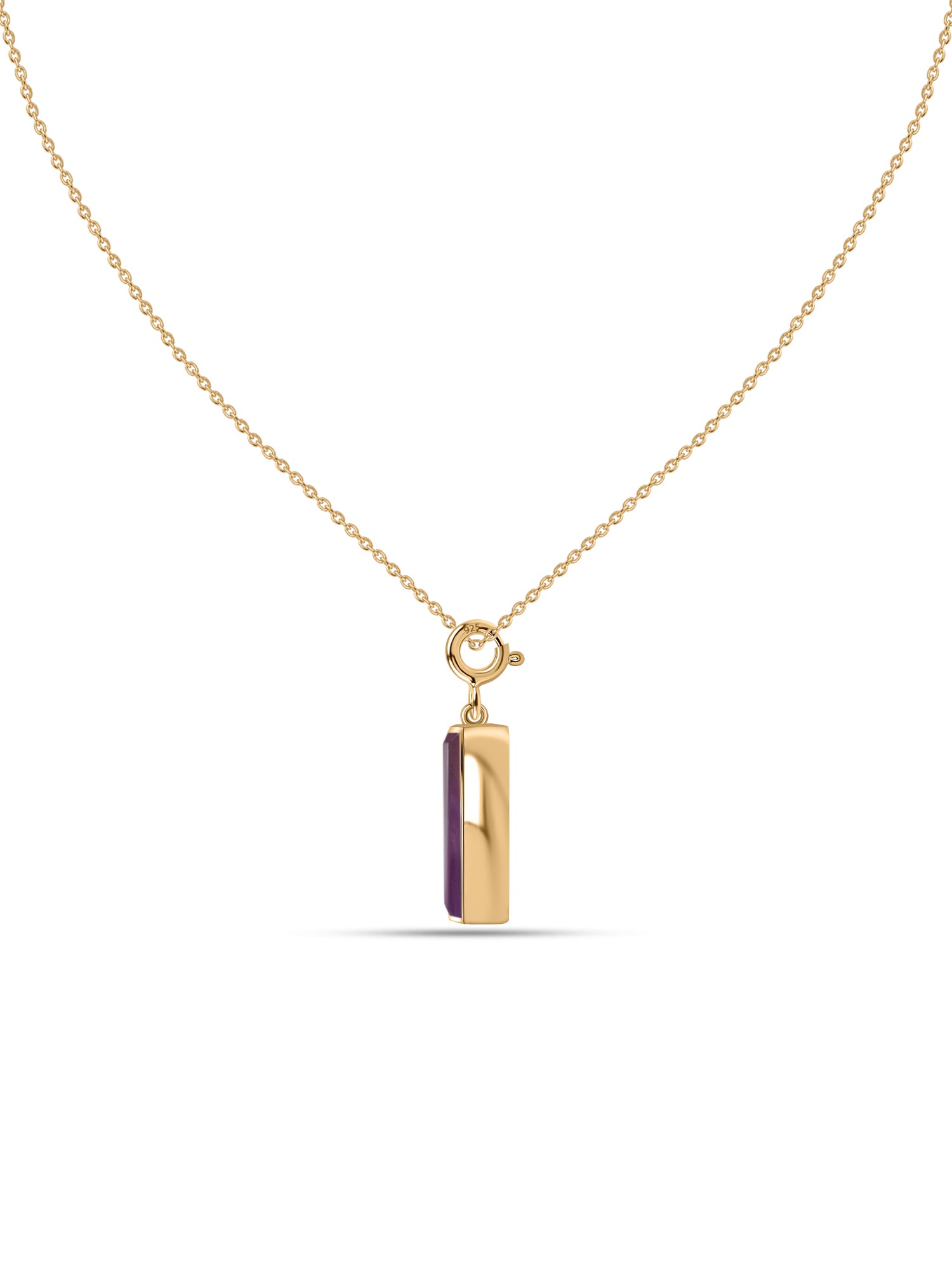 Natural Rose De France Baguette Bar Silver Pendant Necklace