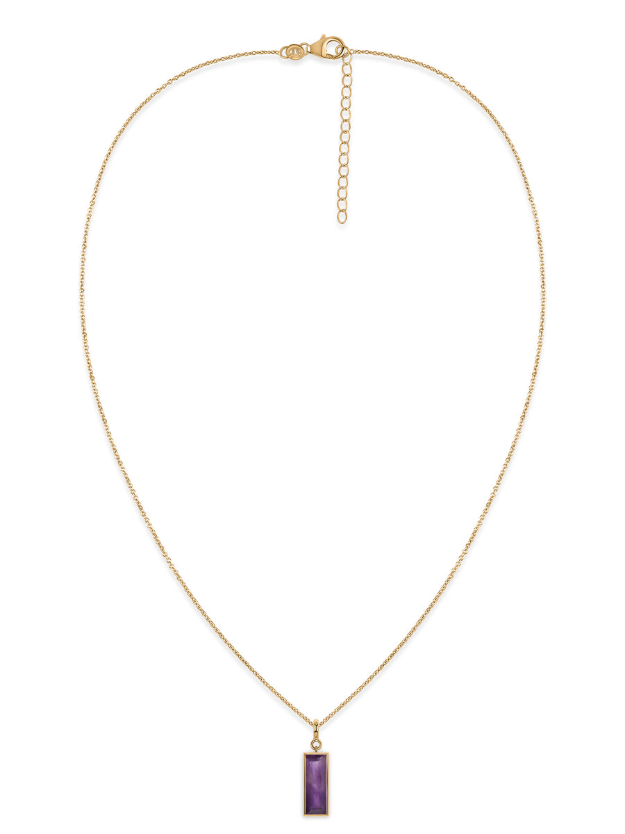 Natural Rose De France Baguette Bar Silver Pendant Necklace