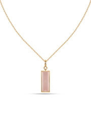 Natural Rose Quartz Baguette Bar Silver Pendant Necklace