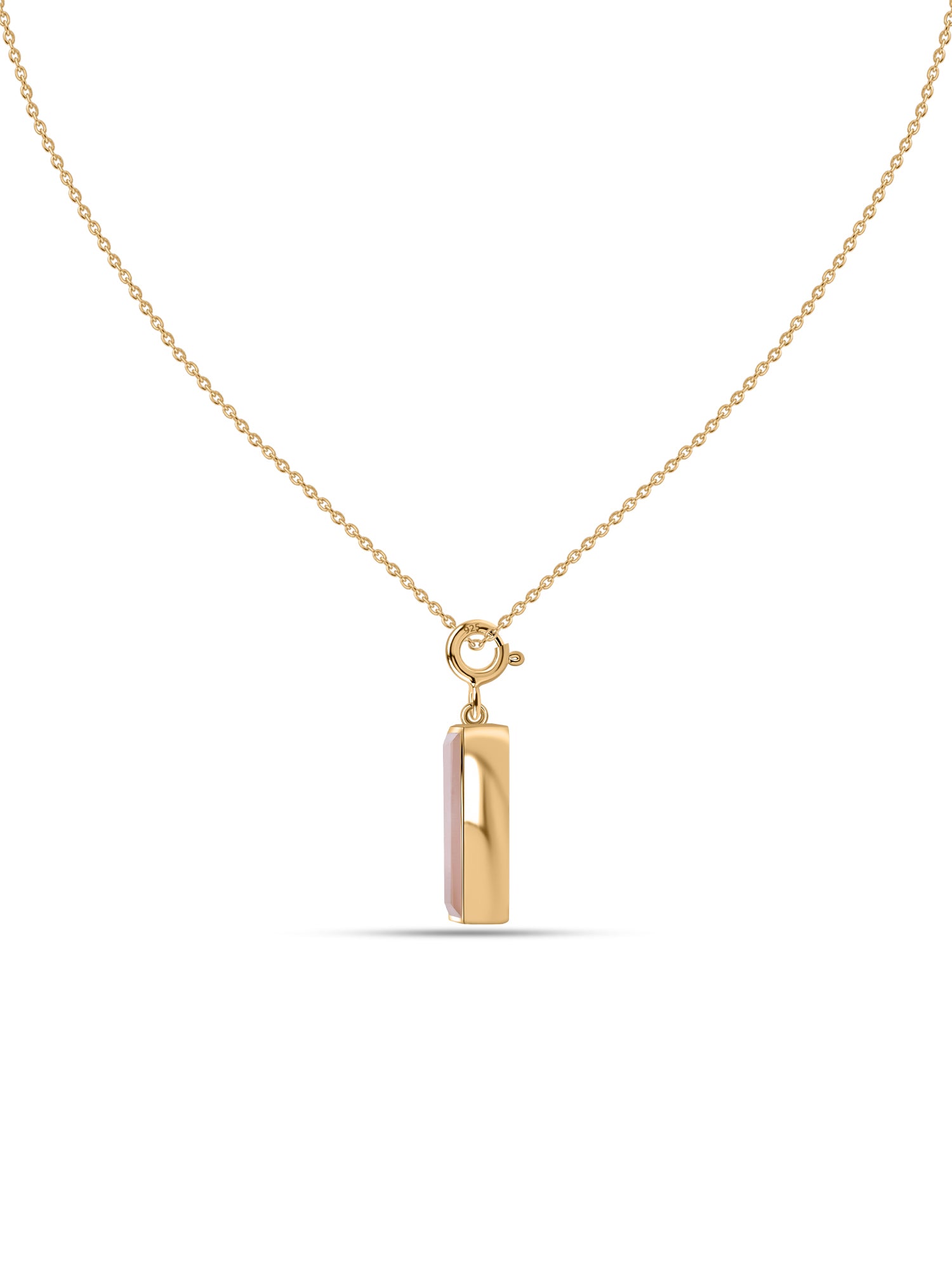 Natural Rose Quartz Baguette Bar Silver Pendant Necklace