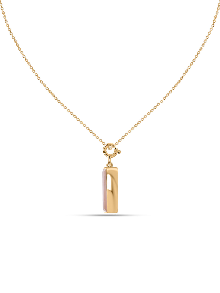 Natural Rose Quartz Baguette Bar Silver Pendant Necklace