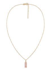 Natural Rose Quartz Baguette Bar Silver Pendant Necklace