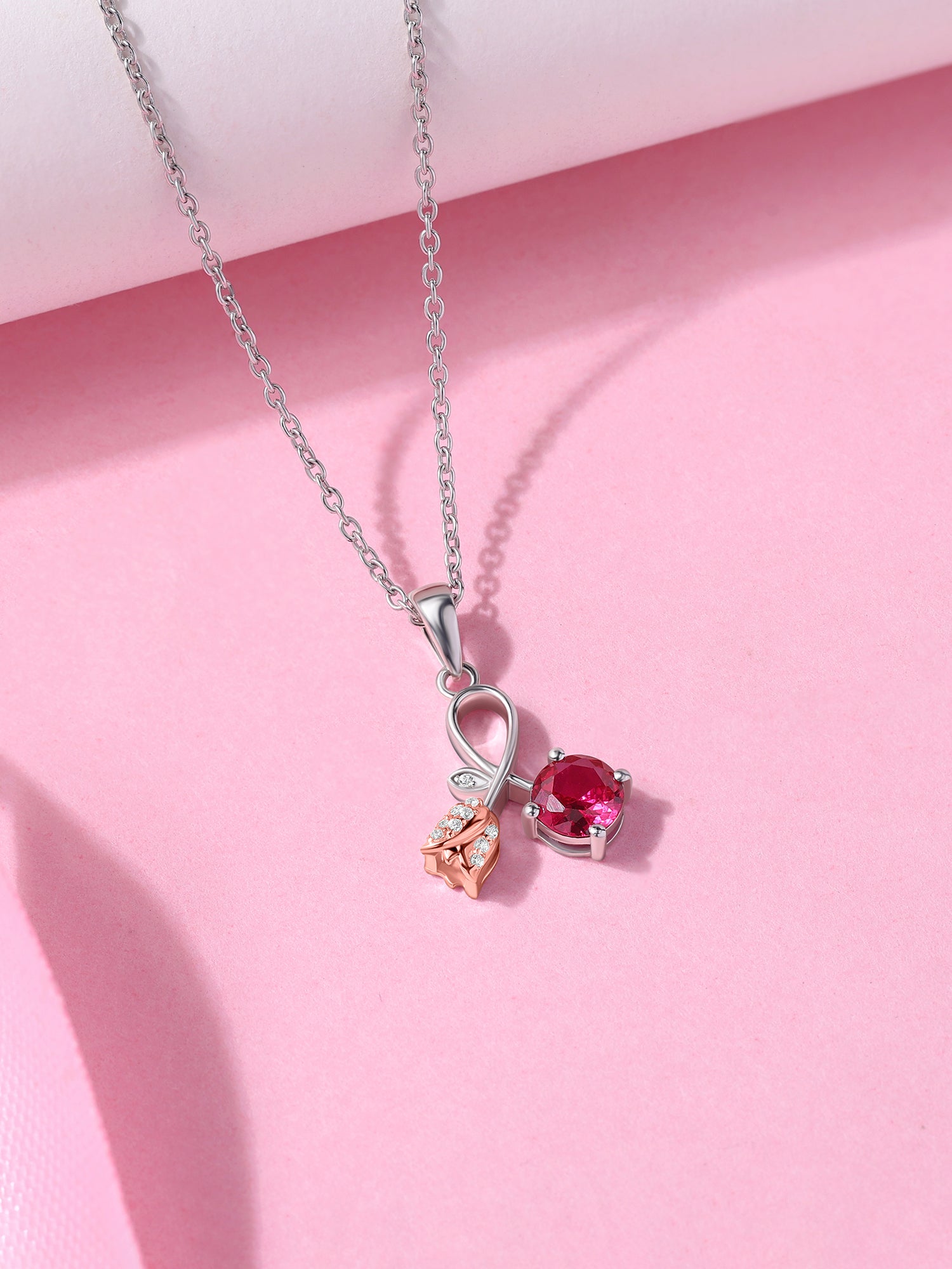 Infinite Love Ruby Rose Silver Valentine Pendant With Chain