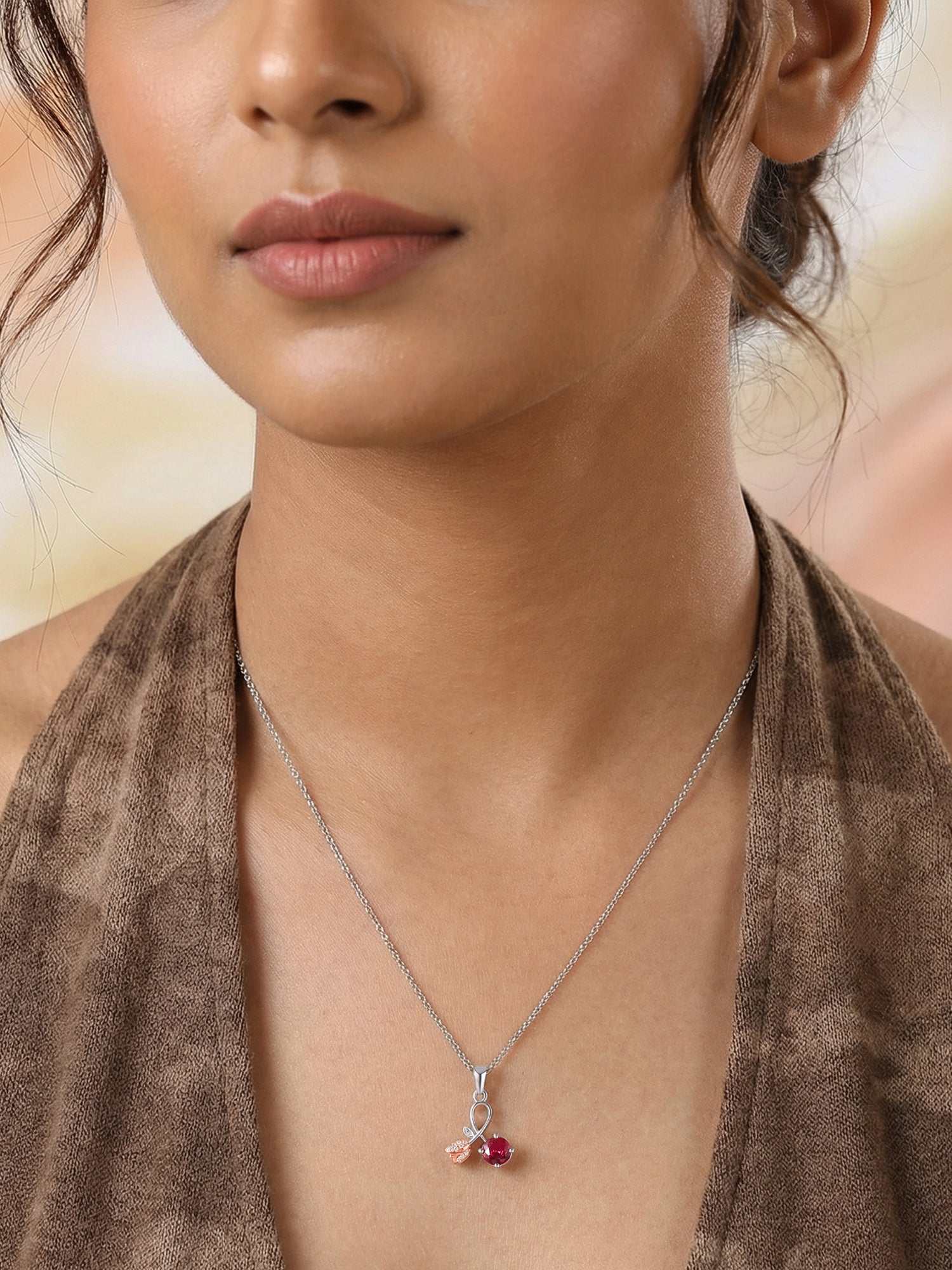 Infinite Love Ruby Rose Silver Valentine Pendant With Chain