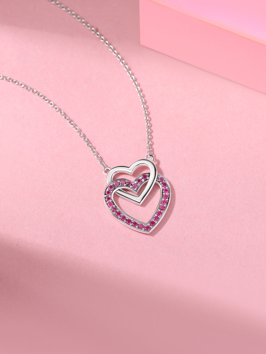Blush of Love Ruby Heart Silver Necklace