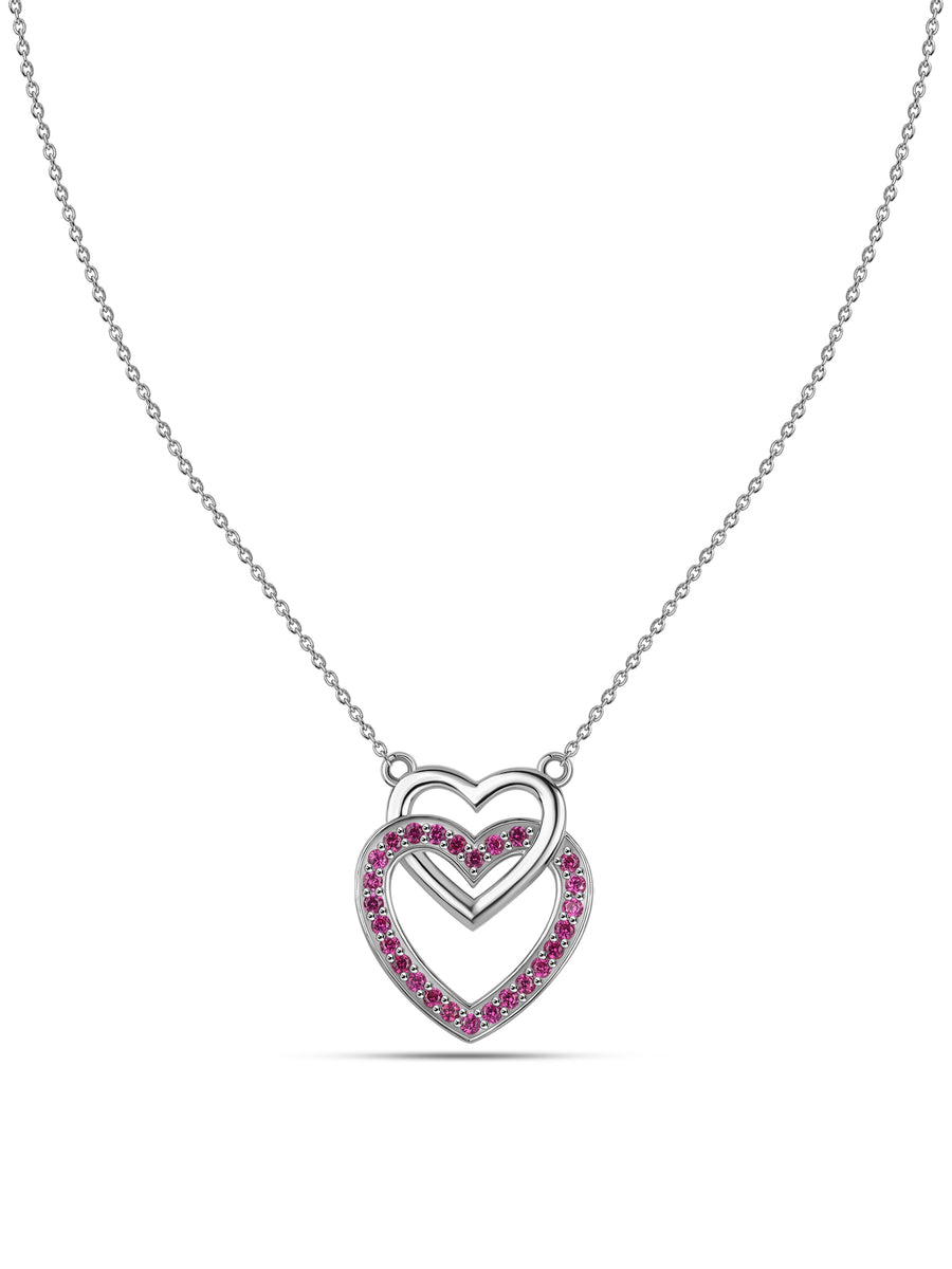Blush of Love Ruby Heart Silver Necklace