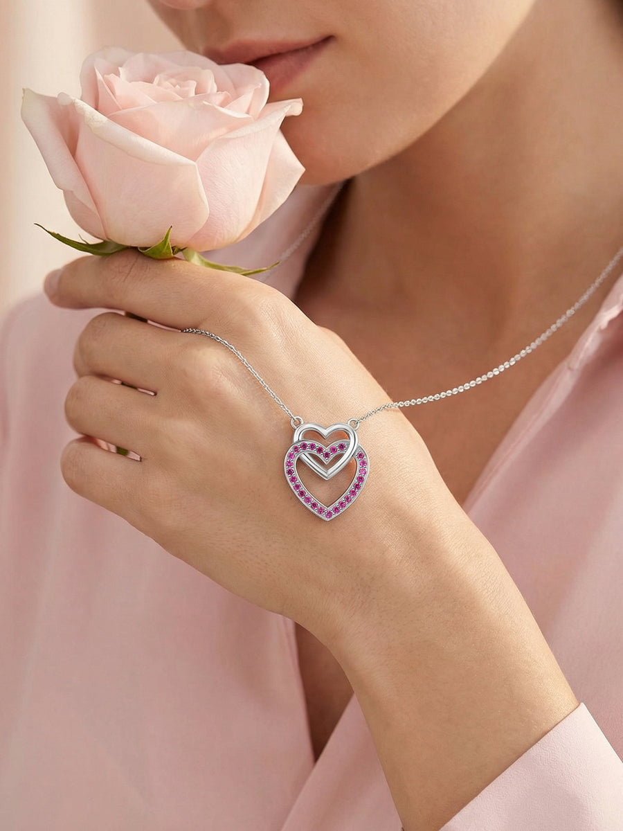 Blush of Love Ruby Heart Silver Necklace
