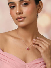 Crimson Rose of Love Ruby Heart Silver Pendant