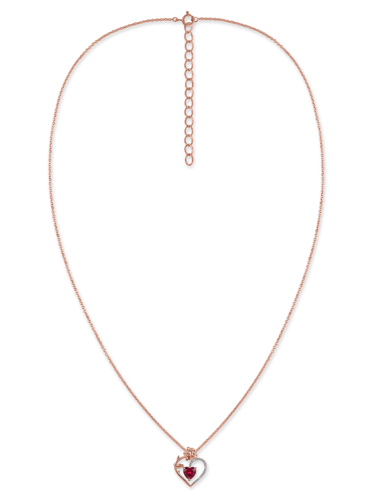 Crimson Rose of Love Ruby Heart Silver Pendant