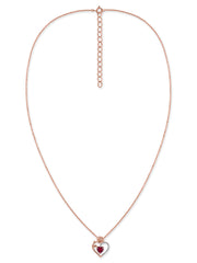 Crimson Rose of Love Ruby Heart Silver Pendant