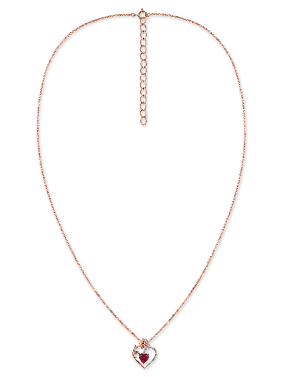 Crimson Rose of Love Ruby Heart Silver Pendant