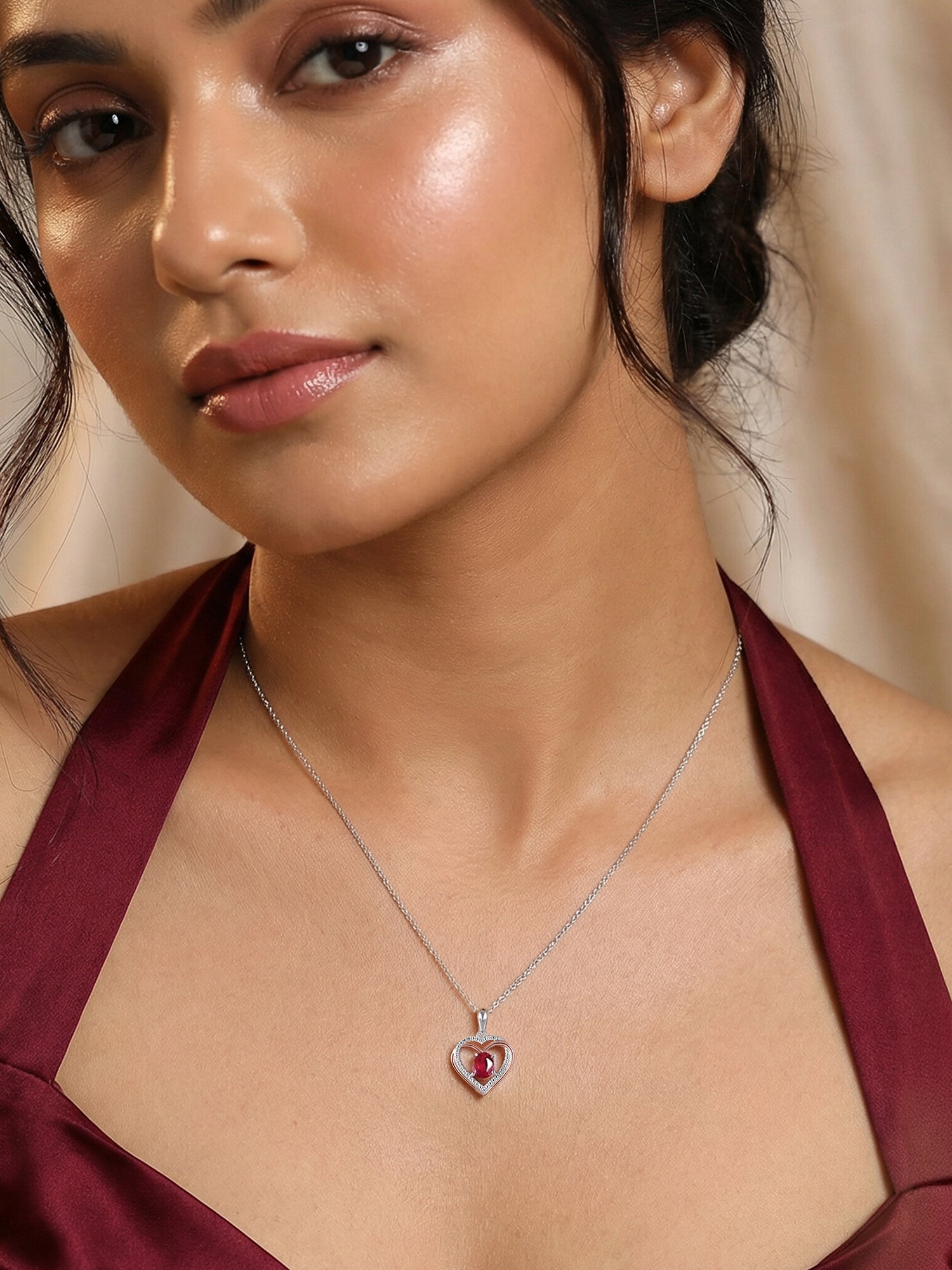 Radiant Love Ruby Heart Silver Necklace