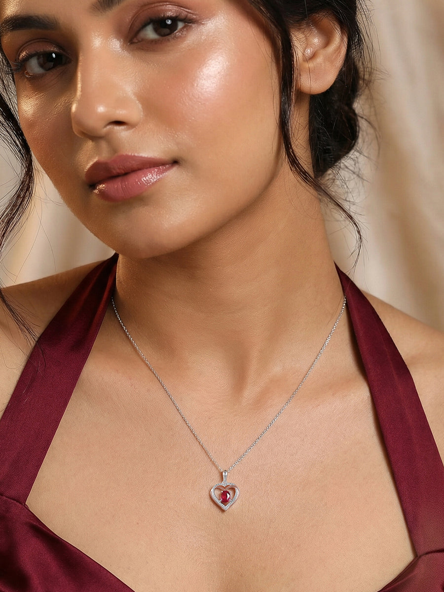Radiant Love Ruby Heart Silver Necklace