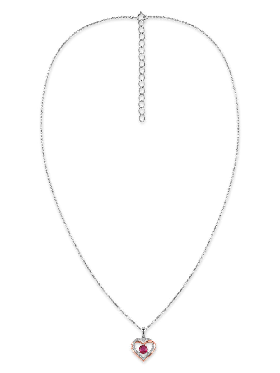 Radiant Love Ruby Heart Silver Necklace