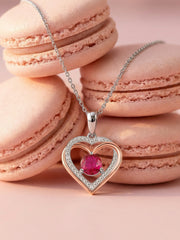 Radiant Love Ruby Heart Silver Necklace