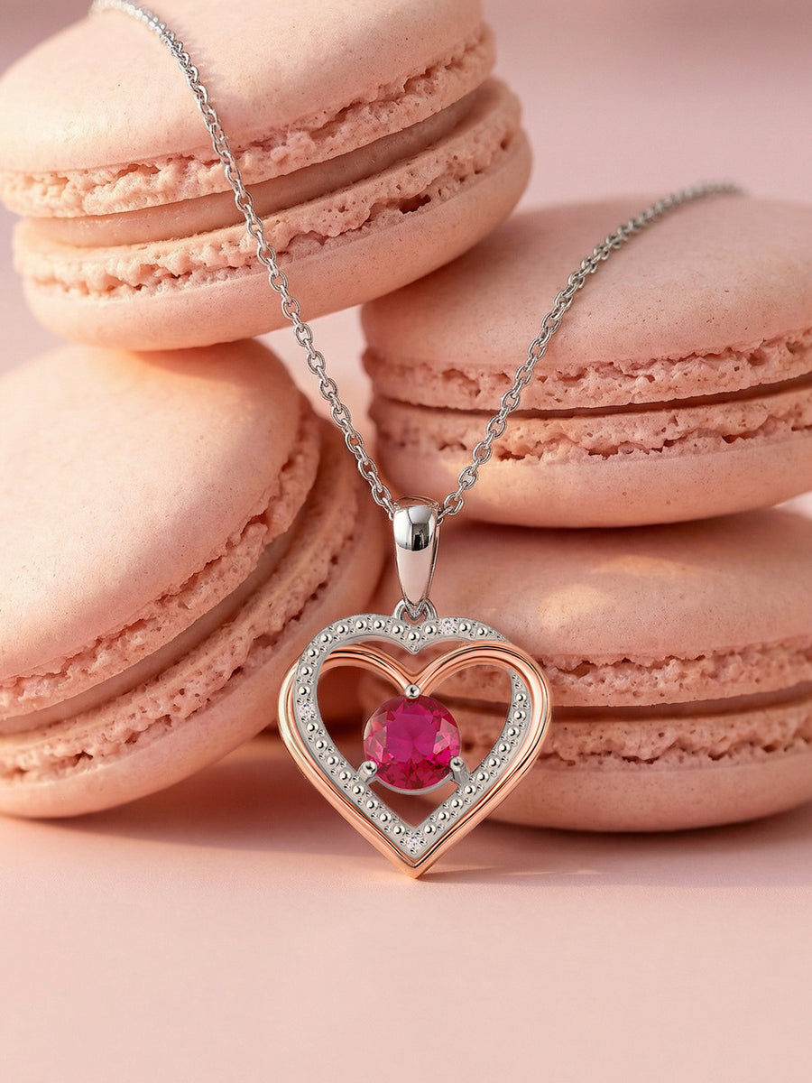 Radiant Love Ruby Heart Silver Necklace