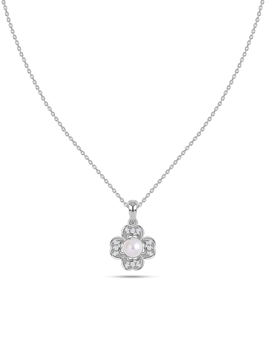 Vintage Pearl Bloom Silver Necklace