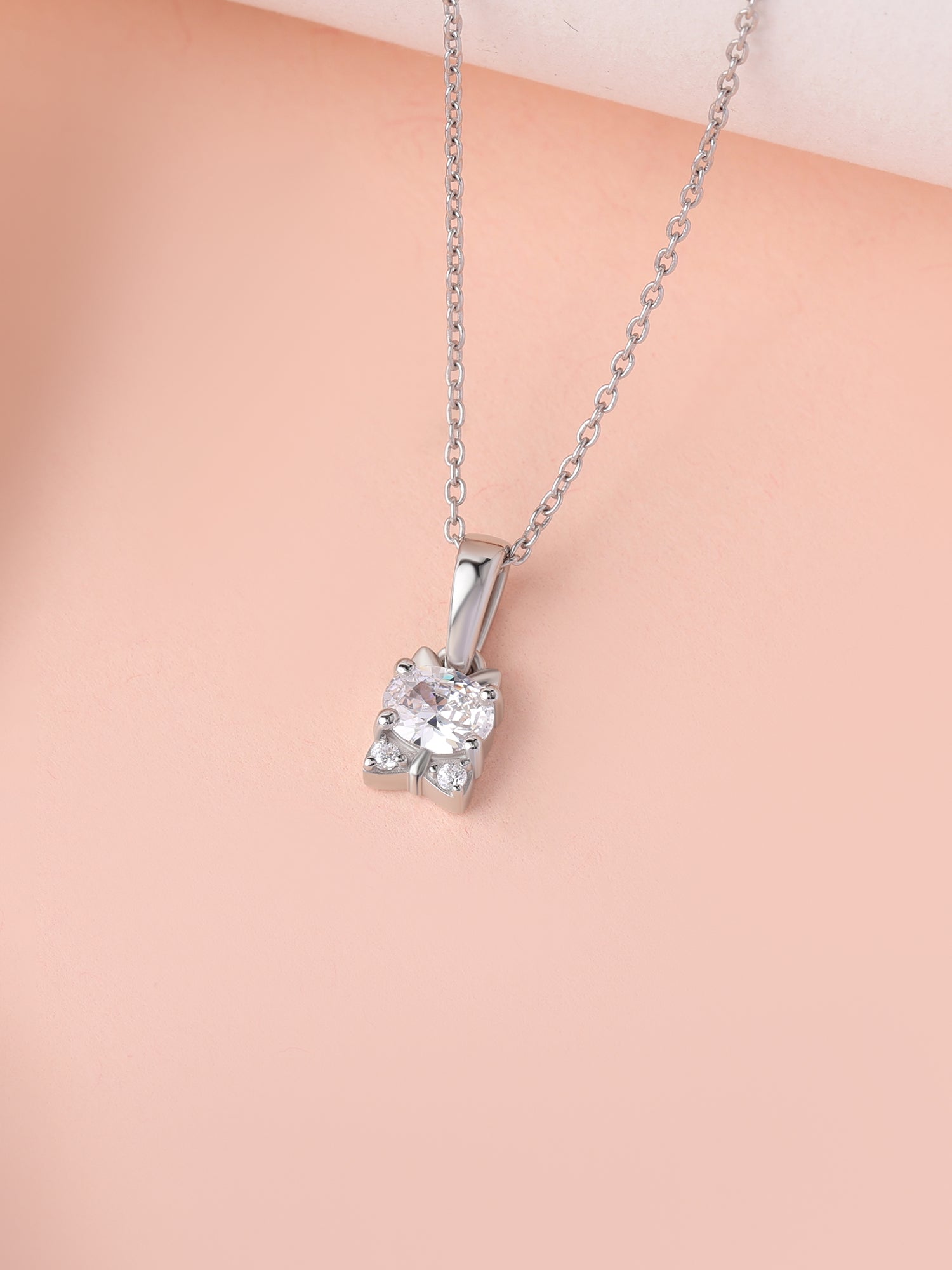 Kitten American Diamond Silver Necklace for Women