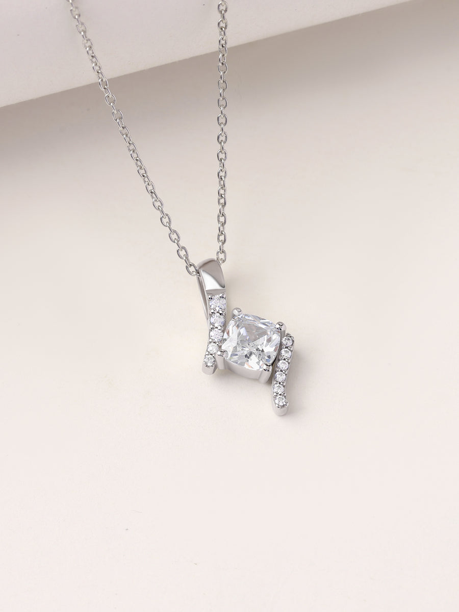 Geometric Twist American Diamond Silver Pendant With Chain for Women