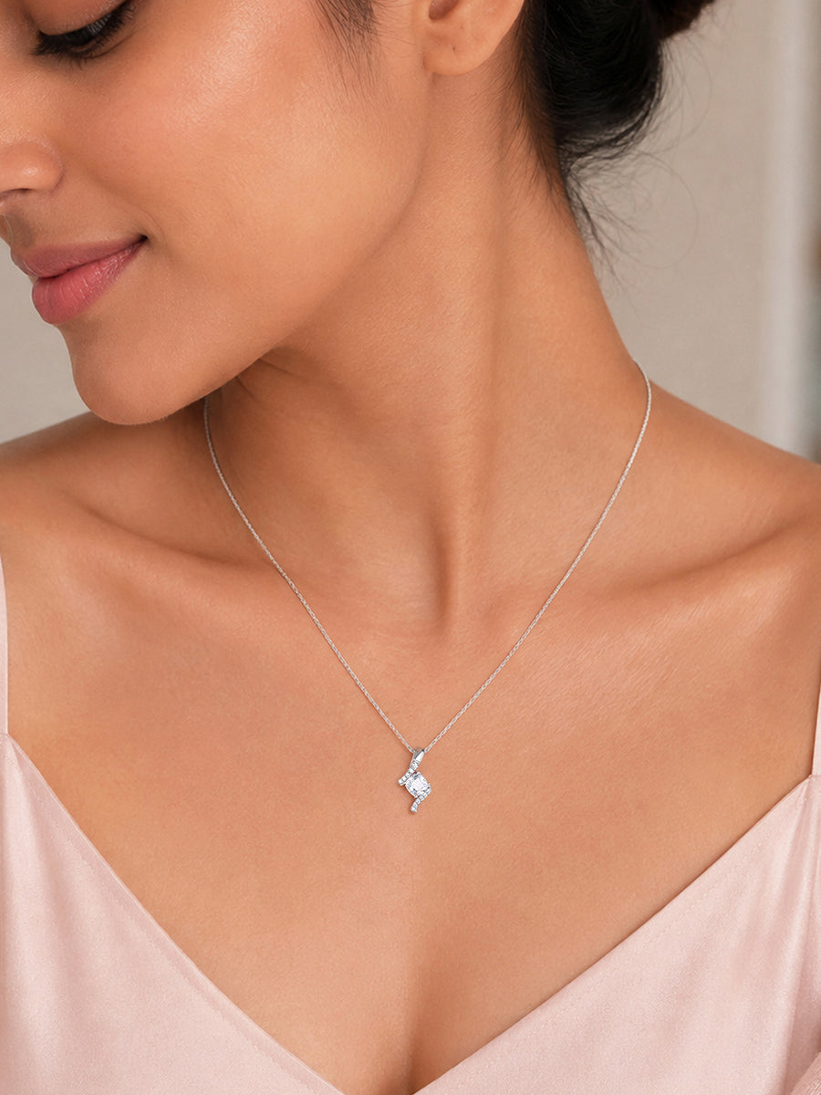 Geometric Twist American Diamond Silver Pendant With Chain for Women