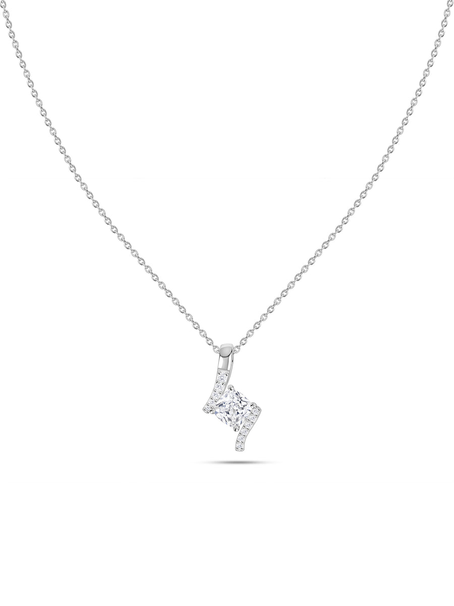 Geometric Twist American Diamond Silver Pendant With Chain for Women