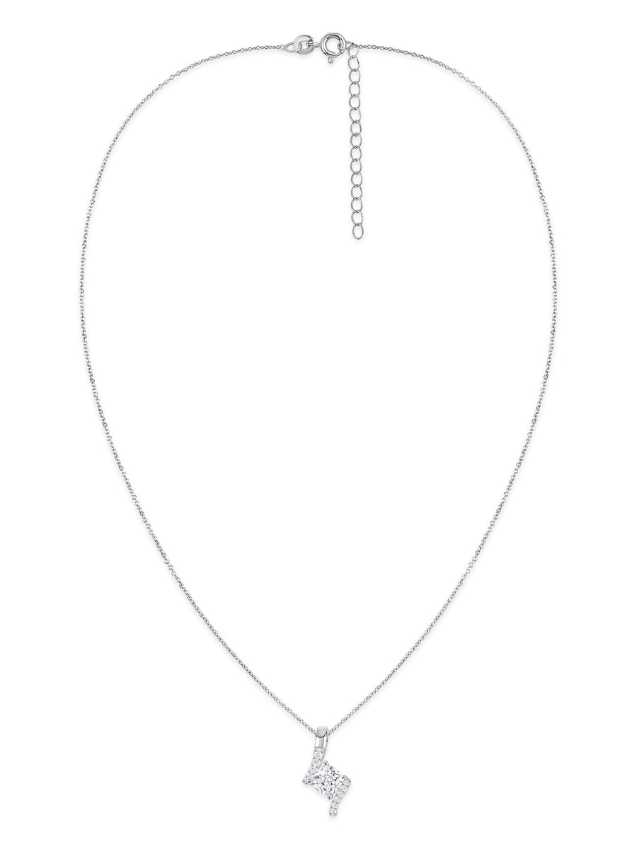 Geometric Twist American Diamond Silver Pendant With Chain for Women