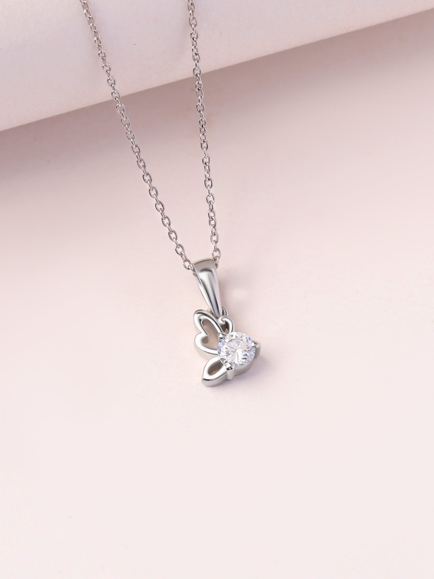 American Diamond Butterfly Silver Pendant With Chain for Women