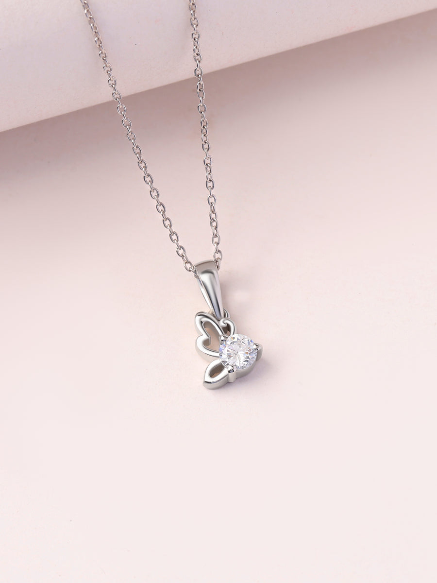 American Diamond Butterfly Silver Pendant With Chain for Women