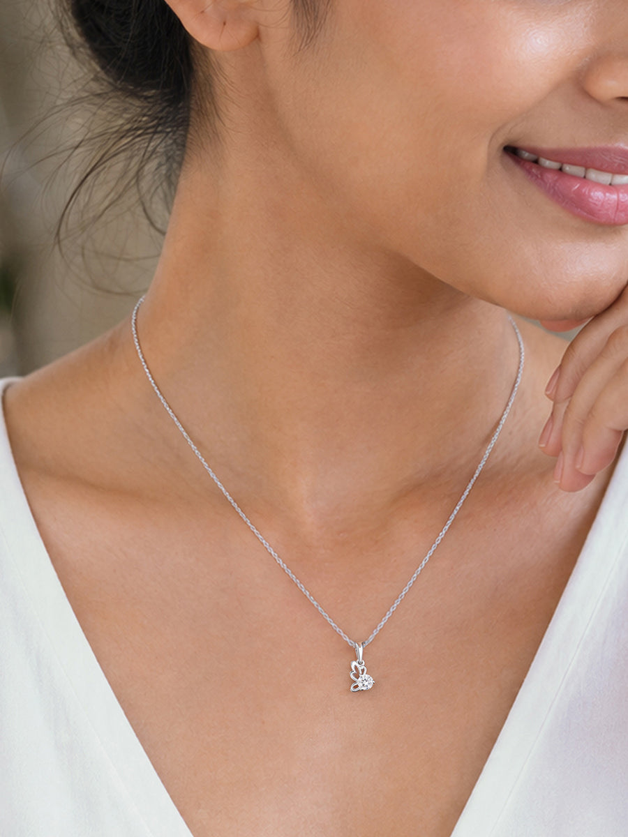 American Diamond Butterfly Silver Pendant With Chain for Women