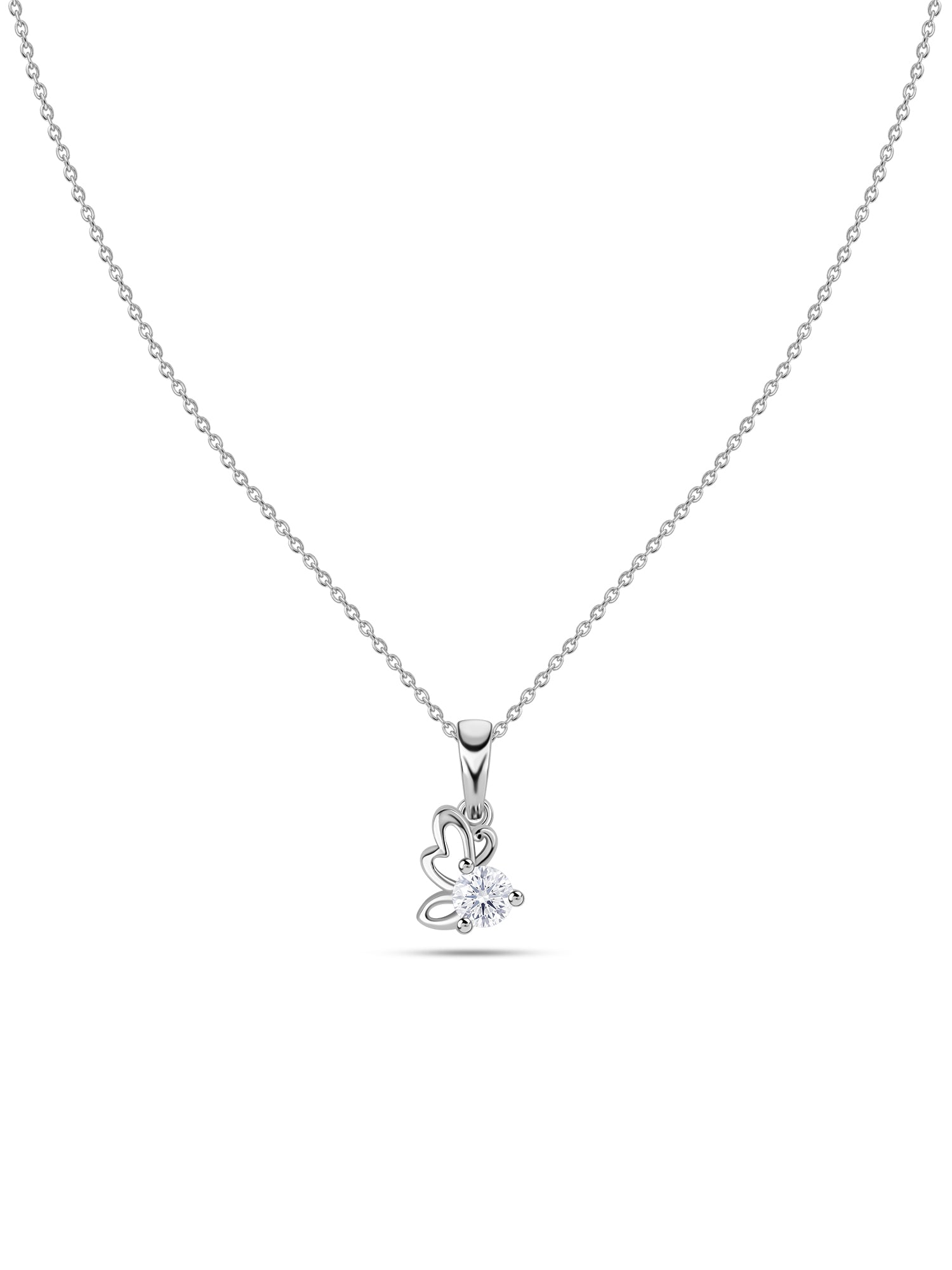 American Diamond Butterfly Silver Pendant With Chain for Women