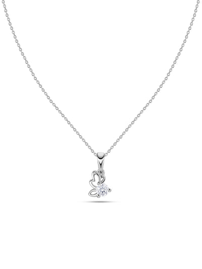 American Diamond Butterfly Silver Pendant With Chain for Women