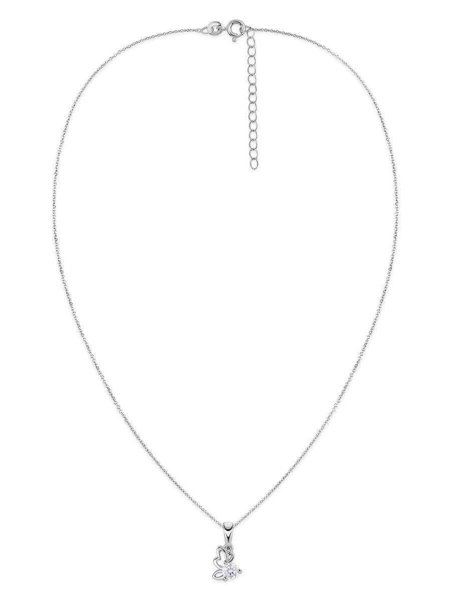 American Diamond Butterfly Silver Pendant With Chain for Women