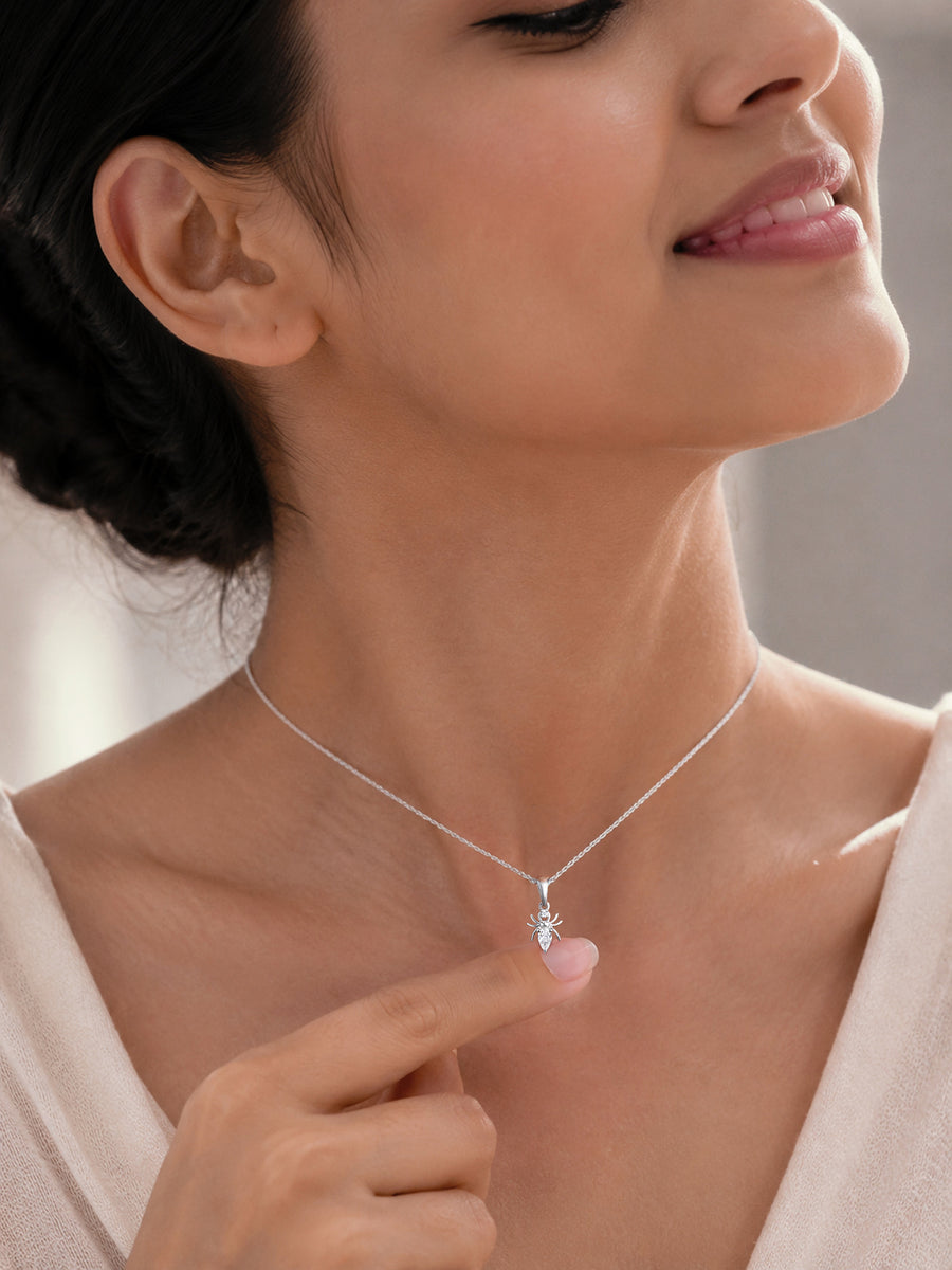 American Diamond Spider Silver Pendant Necklace for Women