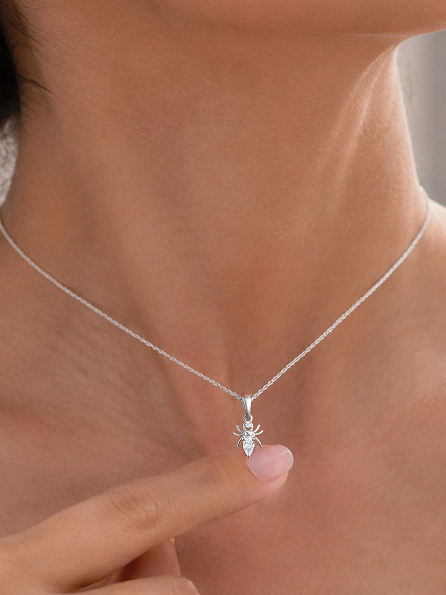 American Diamond Spider Silver Pendant Necklace for Women