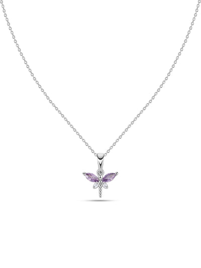 Amethyst CZ Butterfly Silver Pendant With Chain for Women