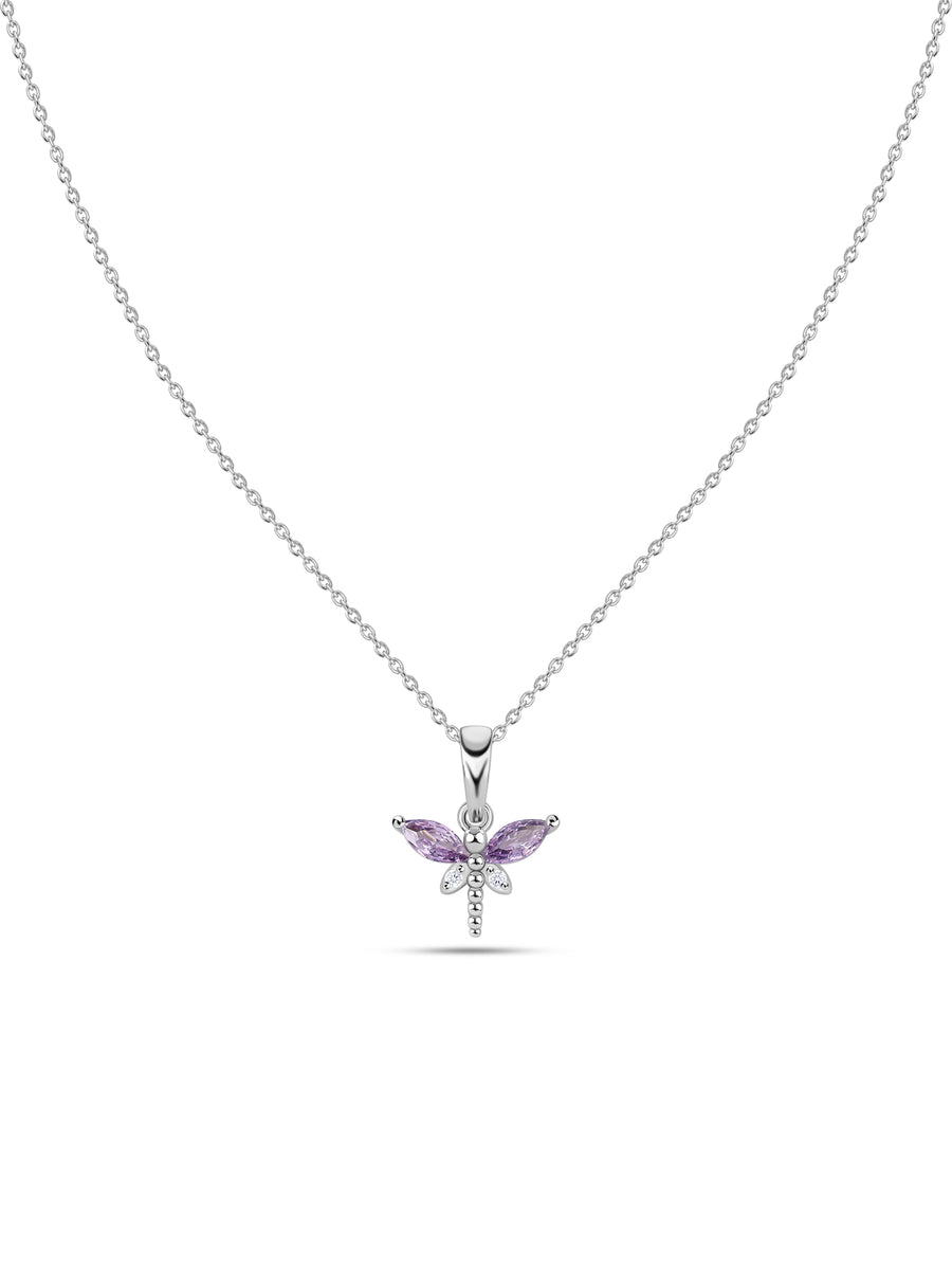 Amethyst CZ Butterfly Silver Pendant With Chain for Women