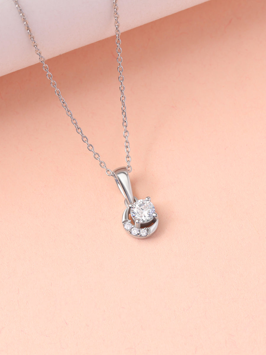 Crescent Moon American Diamond Silver Necklace for Women