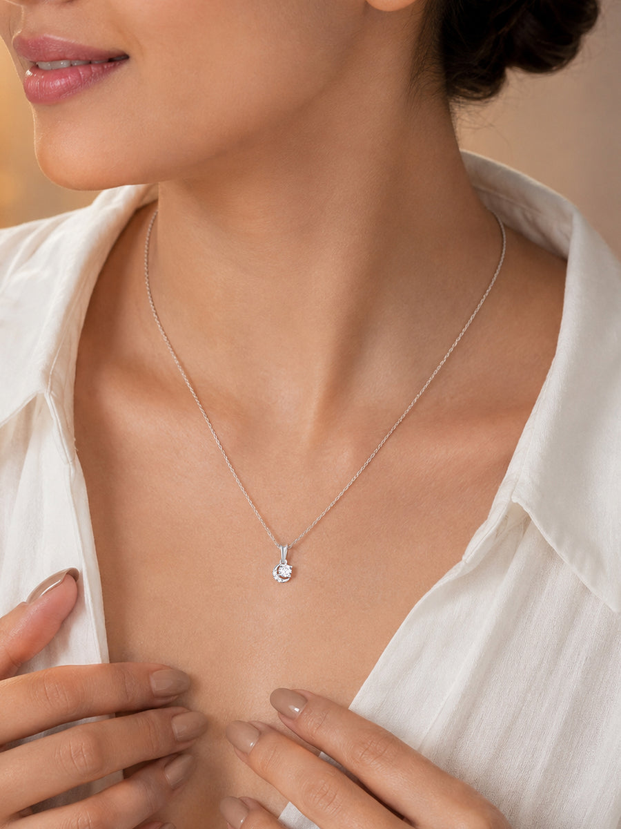 Crescent Moon American Diamond Silver Necklace for Women