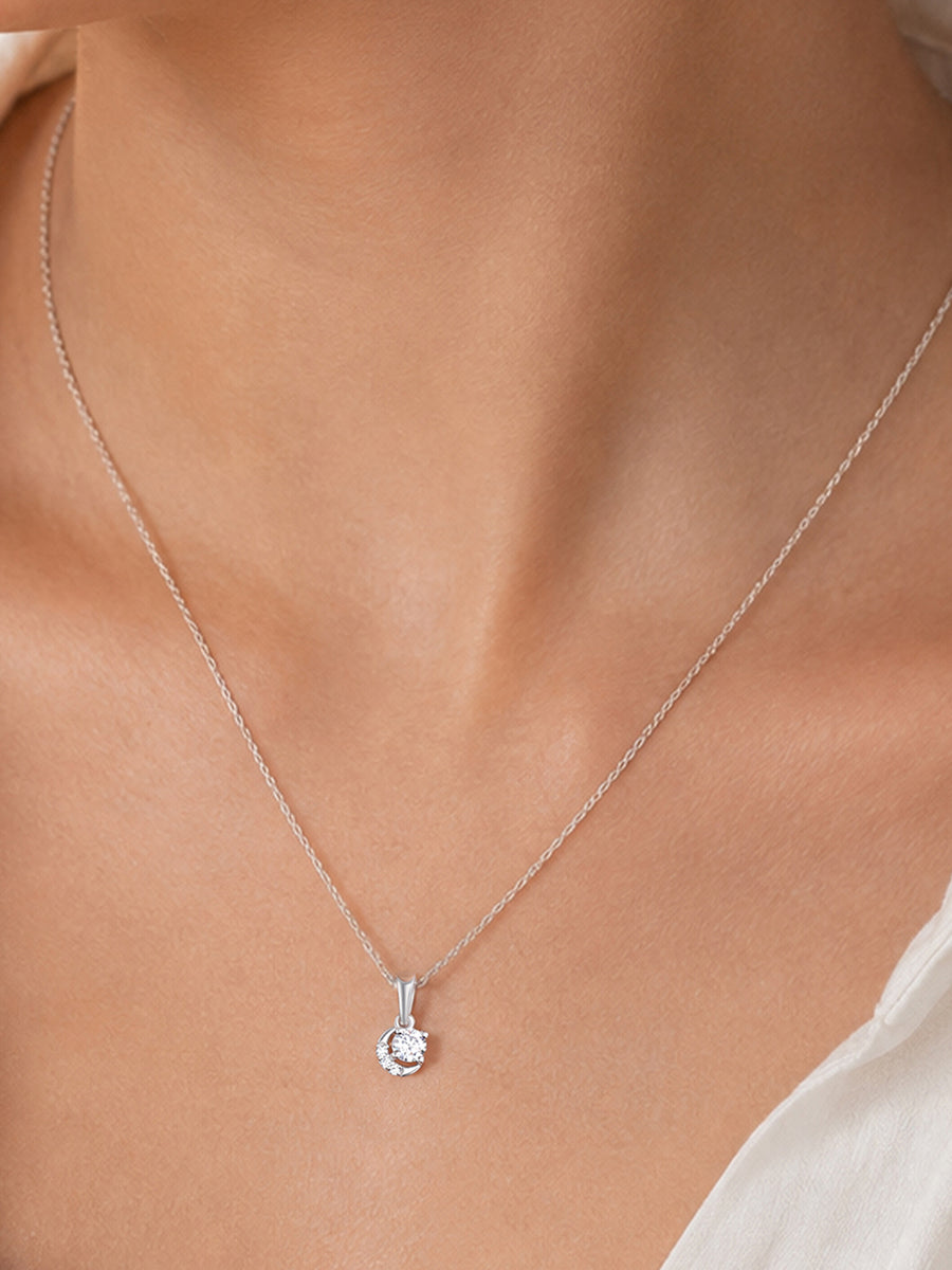 Crescent Moon American Diamond Silver Necklace for Women