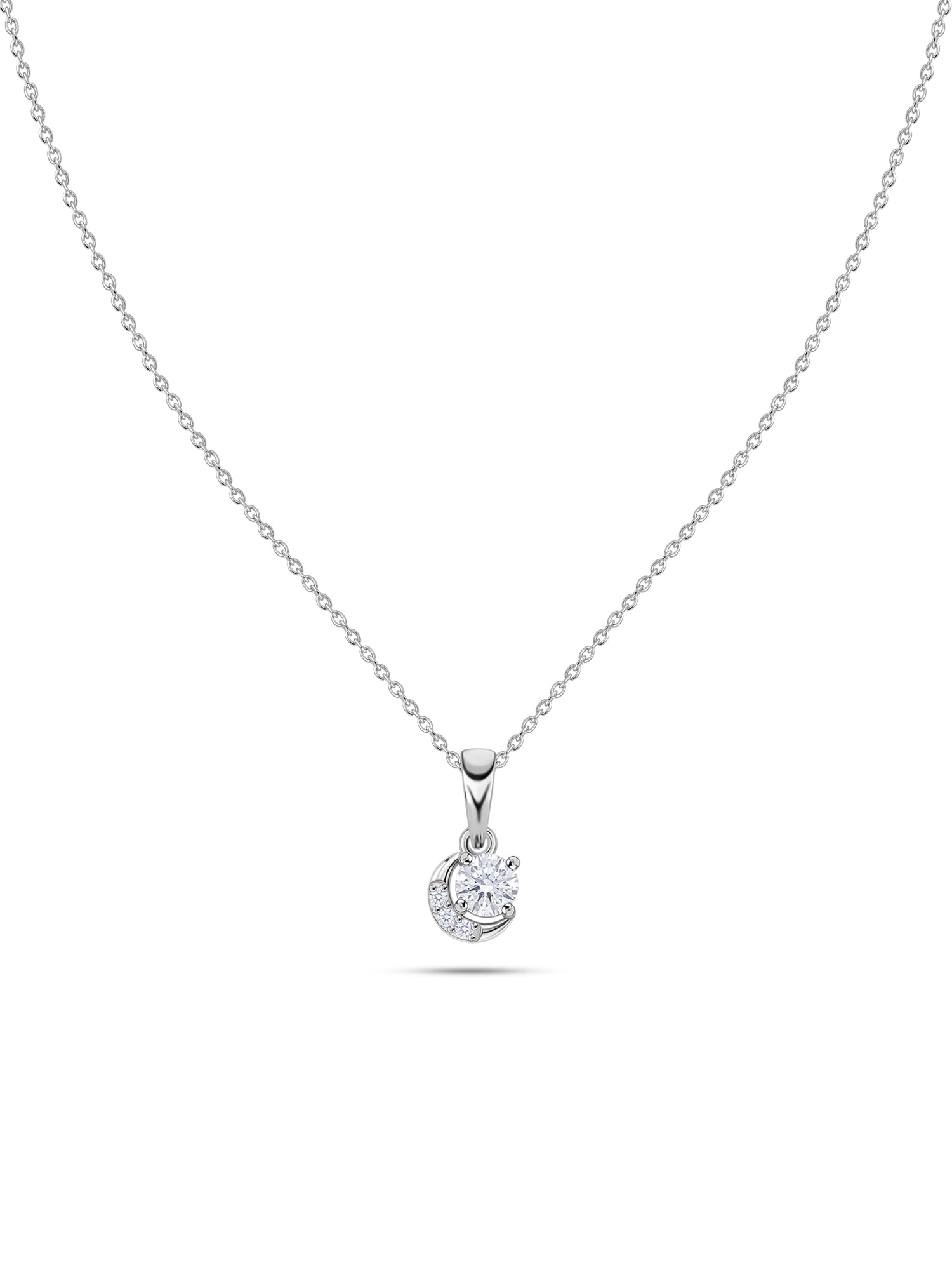 Crescent Moon American Diamond Silver Necklace for Women