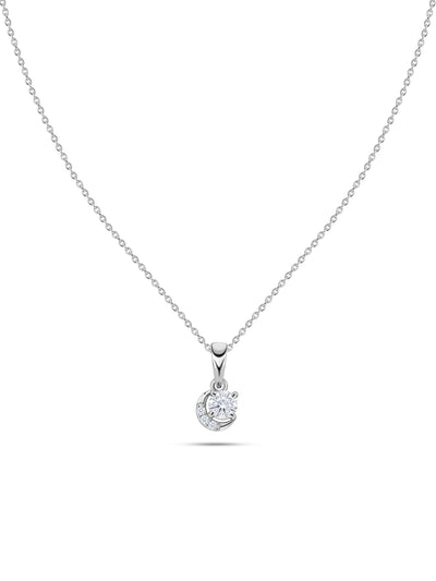 Crescent Moon American Diamond Silver Necklace for Women