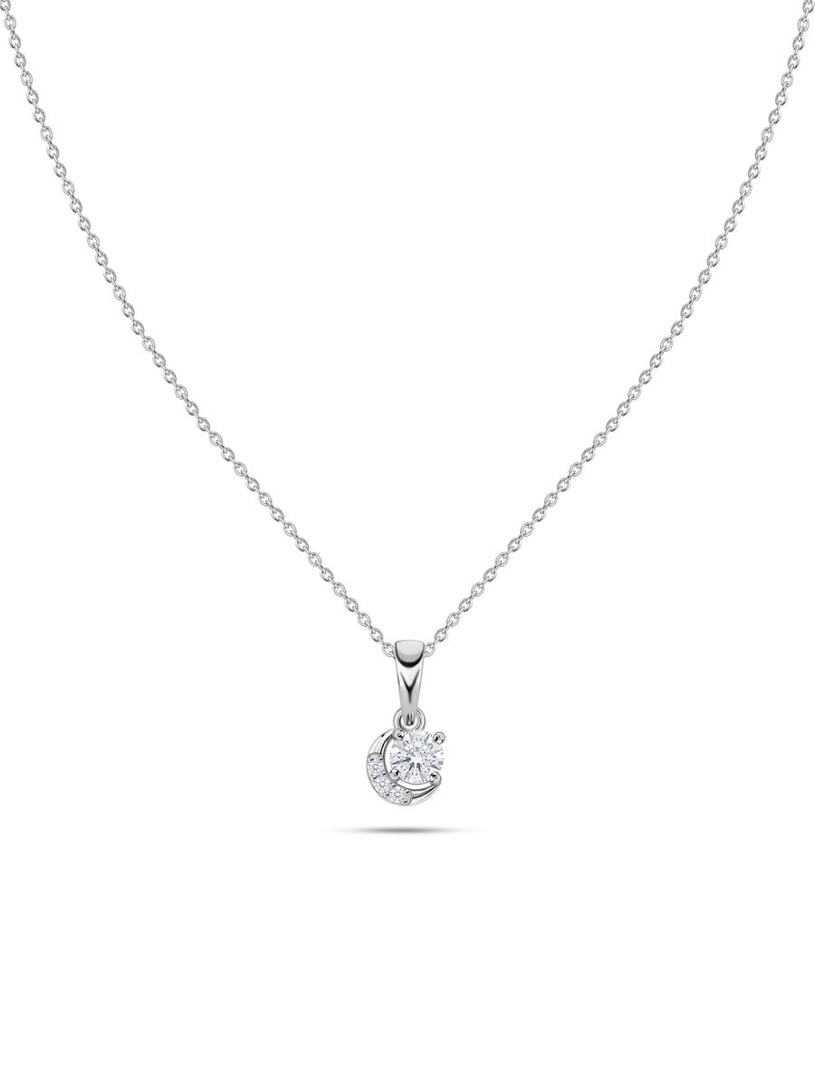 Crescent Moon American Diamond Silver Necklace for Women