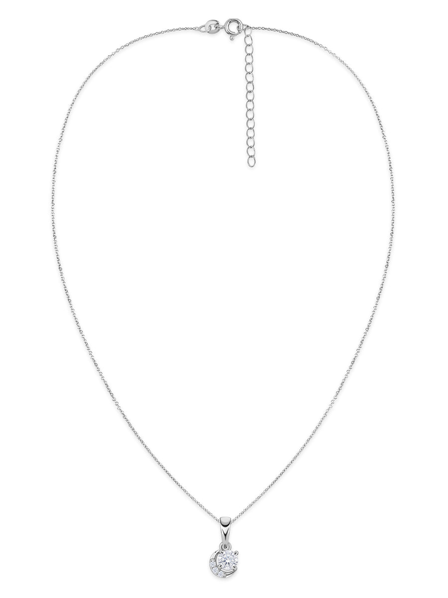 Crescent Moon American Diamond Silver Necklace for Women