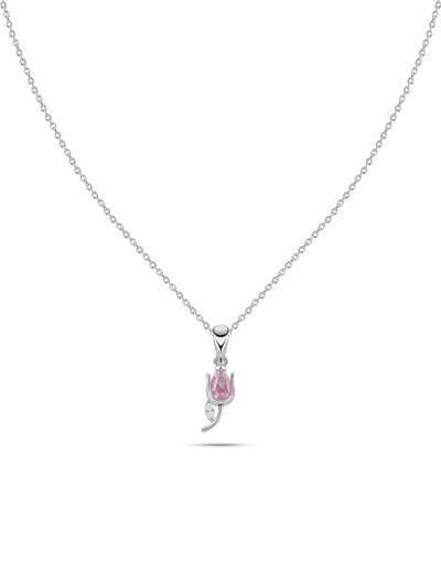 Tulip Pink CZ Stone Silver Necklace for Women