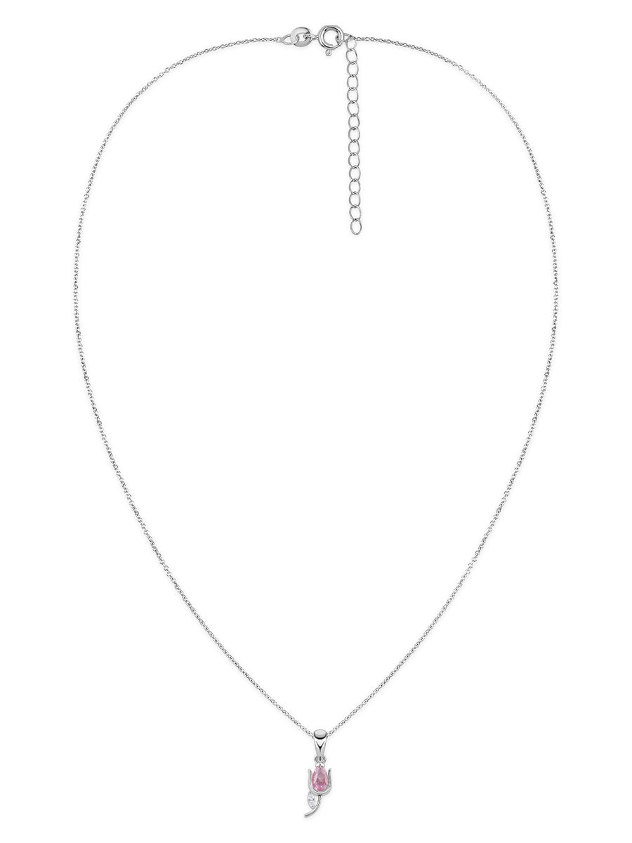 Tulip Pink CZ Stone Silver Necklace for Women