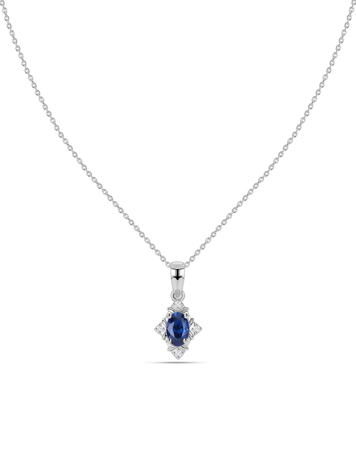 Vintage Halo Blue Sapphire Silver Necklace for Women