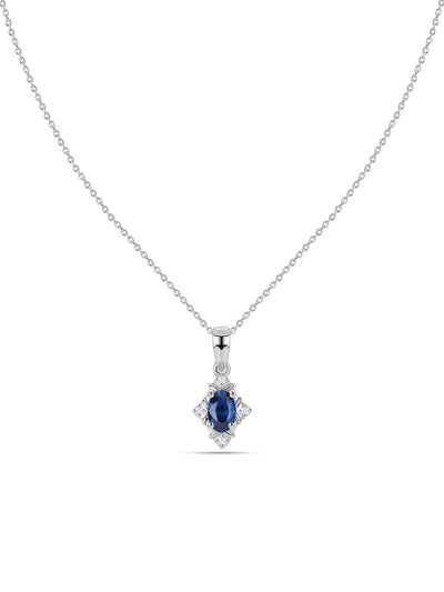 Vintage Halo Blue Sapphire Silver Necklace for Women